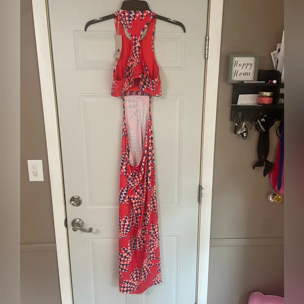 NEW Adidas Farm Rio Psychedelic Wave Red Orange Cut Out Dress Large Festival - Picture 11 of 14